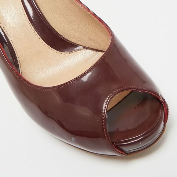 Fendi Burgundy Patent Leather Zucca Print Heel Peep Toe Platform Pumps Size 36 - Picture 7 of 7